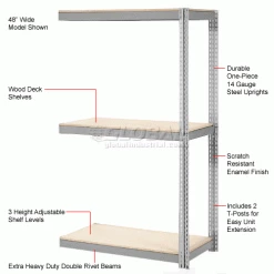 Global Industrial™ Expandable Add-On Rack 36x18x84 3 Level Wood Deck 1500 lb. Cap Per Level GRY -Shelving Sales Store 785578GY 1wco 5