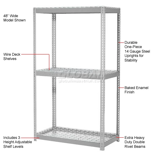 Global Industrial Expandable Starter Rack 36x24x84 3 Level Wire Deck 1500 lb. Cap Per Deck GRY 11 Global Industrial Expandable Starter Rack 36x24x84 3 Level Wire Deck 1500 lb. Cap Per Deck GRY - Image 11