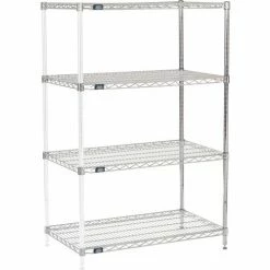 Nexel® Chrome, 4 Tier, Wire Shelving Add-On Unit, 36"W x 21"D x 54"H