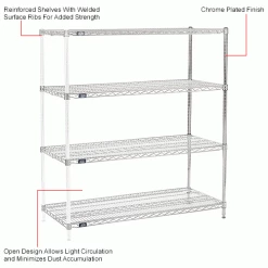 Nexel® Chrome, 4 Tier, Wire Shelving Add-On Unit, 48"W x 21"D x 54"H -Shelving Sales Store 796134IN 1wco