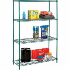 Nexel® Green Epoxy, 4 Tier, Wire Shelving Starter Unit, 36"W x 24"D x 74"H