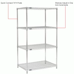 Nexel® Chrome, 4 Tier, Wire Shelving Starter Unit, 36"W X 18"D X 74"H -Shelving Sales Store 798768NCIN 2wco