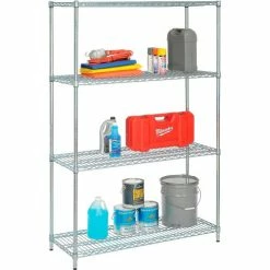 Nexel® Chrome, 4 Tier, Wire Shelving Starter Unit, 36"W X 18"D X 74"H