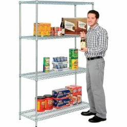 Nexel® Zinc Chromate, 4 Tier, Wire Shelving Starter Unit, 36"W x 24"D x 74"H -Shelving Sales Store 798769 03 1