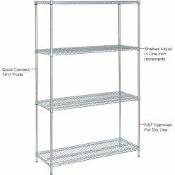 Nexel® Zinc Chromate, 4 Tier, Wire Shelving Starter Unit, 48"W x 18"D x 74"H -Shelving Sales Store 798769 2wco 3