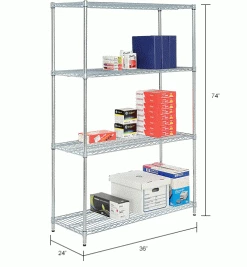 Nexel® Zinc Chromate, 4 Tier, Wire Shelving Starter Unit, 36"W x 24"D x 74"H -Shelving Sales Store 798770 dim