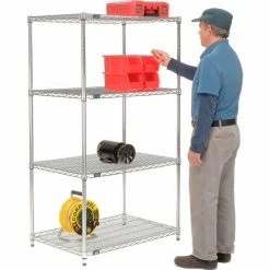 Nexel® Chrome, 4 Tier, Wire Shelving Starter Unit, 36"W X 18"D X 74"H -Shelving Sales Store 798777 02