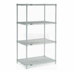Nexel®, Nexelate®, Silver Epoxy, 4 Tier, Wire Shelving Starter Unit, 36"W x 36"D x 63"H