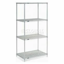 Nexel®, Nexelate®, Silver Epoxy, 4 Tier, Wire Shelving Starter Unit, 36"W x 36"D x 74"H