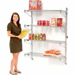 Nexel® Chrome Wall Mount Wire Shelving 72"W x 24"D x 63"H 4 - Shelf Starter