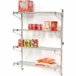 Nexel® Chrome Wall Mount Wire Shelving 48"W x 14"D x 63"H 4 - Shelf Starter -Shelving Sales Store B1137035 06