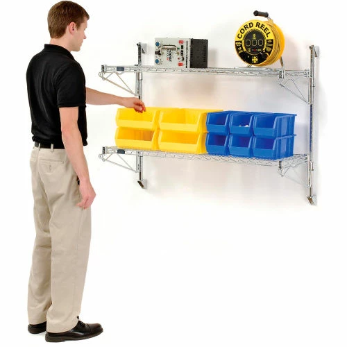 Nexel® Chrome Wall Mount Wire Shelving 48"W x 18"D x 34"H 2 - Shelf Starter 2 Nexel® Chrome Wall Mount Wire Shelving 48"W x 18"D x 34"H 2 - Shelf Starter - Image 2