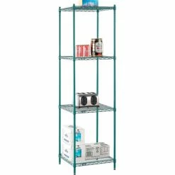 Nexel® Poly-Green®, 4 Tier, Wire Shelving Starter Unit, 24"W x 21"D x 86"H