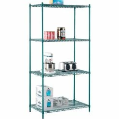 Nexel® Poly-Green®, 4 Tier, Wire Shelving Starter Unit, 42"W x 24"D x 86"H