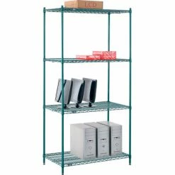 Nexel® Poly-Green®, 4 Tier, Wire Shelving Starter Unit, 42"W x 24"D x 86"H 32 Nexel® Poly-Green®, 4 Tier, Wire Shelving Starter Unit, 42"W x 24"D x 86"H -Shelving Sales Store B1137204 07