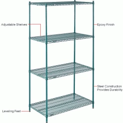 Nexel® Poly-Green®, 4 Tier, Wire Shelving Starter Unit, 42"W x 24"D x 86"H 44 Nexel® Poly-Green®, 4 Tier, Wire Shelving Starter Unit, 42"W x 24"D x 86"H -Shelving Sales Store B1137204 1wco