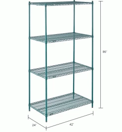 Nexel® Poly-Green®, 4 Tier, Wire Shelving Starter Unit, 42"W x 24"D x 86"H 48 Nexel® Poly-Green®, 4 Tier, Wire Shelving Starter Unit, 42"W x 24"D x 86"H -Shelving Sales Store B1137204 dim