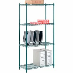 Nexel® Poly-Green®, 4 Tier, Wire Shelving Starter Unit, 36"W x 18"D x 74"H