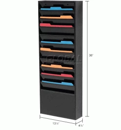 Global Industrial™ 11 Pockets - Medical Chart Hanging Wall File Holder - Black -Shelving Sales Store B170041 dim