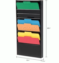 Global Industrial™ 10 Pockets - Medical Chart Hanging Wall File Holder - Black -Shelving Sales Store B170045 dim