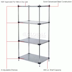 Nexel® Galvanized Steel, 4 Tier, Solid Shelving Starter Unit, 42"Wx24"Dx74"H -Shelving Sales Store B2679434IN 1wco