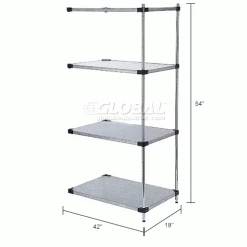 Nexel® Galvanized Steel, 4 Tier, Solid Shelving Add-On Unit, 42"Wx18"Dx54"H -Shelving Sales Store B2679450IN dim