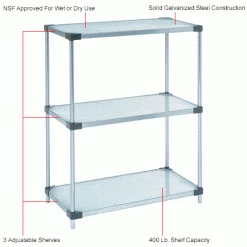 Nexel® Galvanized Steel, 3 Tier, Solid Shelving Starter Unit, 54"Wx24"Dx34"H -Shelving Sales Store B2679452IN 1wco