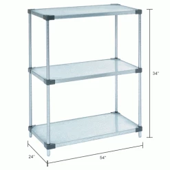 Nexel® Galvanized Steel, 3 Tier, Solid Shelving Starter Unit, 54"Wx24"Dx34"H -Shelving Sales Store B2679452IN dim