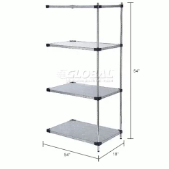 Nexel® Galvanized Steel, 4 Tier, Solid Shelving Add-On Unit, 54"Wx18"Dx54"H -Shelving Sales Store B2679457IN dim