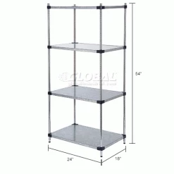 Nexel® Galvanized Steel, 4 Tier, Solid Shelving Starter Unit, 24"Wx18"Dx54"H -Shelving Sales Store B2679464IN dim