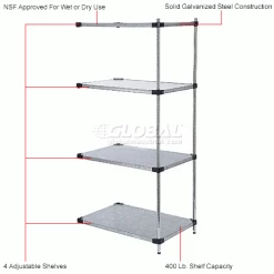 Nexel® Galvanized Steel, 4 Tier, Solid Shelving Add-On Unit, 54"Wx24"Dx74"H 21 Nexel® Galvanized Steel, 4 Tier, Solid Shelving Add-On Unit, 54"Wx24"Dx74"H -Shelving Sales Store B2679531IN 1wco