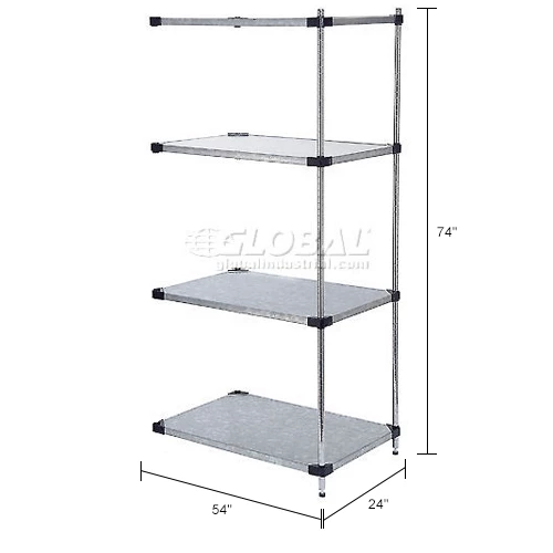 Nexel® Galvanized Steel, 4 Tier, Solid Shelving Add-On Unit, 54"Wx24"Dx74"H 12 Nexel® Galvanized Steel, 4 Tier, Solid Shelving Add-On Unit, 54"Wx24"Dx74"H - Image 12