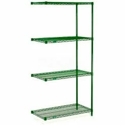 Nexel® Poly-Green®, 4 Tier, Wire Shelving Add-On Unit, 48"W x 24"D x 74"H