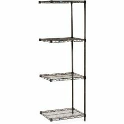 Nexel® Black Epoxy, 4 Tier, Wire Shelving Add-On Unit, 72"W x 14"D x 86"H