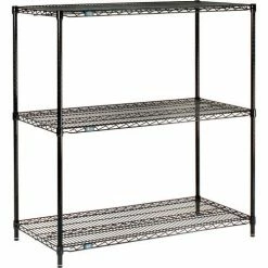Nexel® Black Epoxy, 3 Tier, Wire Shelving Starter Unit, 54"W x 14"D x 34"H