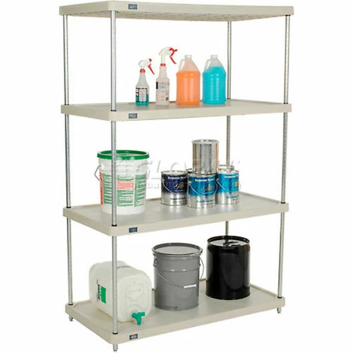 Nexel® Plastic, 4 Tier, Solid Shelving Unit, Chrome Posts, 48"W x 24"D x 74"H 1 Nexel® Plastic, 4 Tier, Solid Shelving Unit, Chrome Posts, 48"W x 24"D x 74"H
