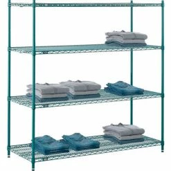 Nexel® Poly-Green®, 5 Tier, Wire Shelving Starter Unit, 72"W x 24"D x 74"H