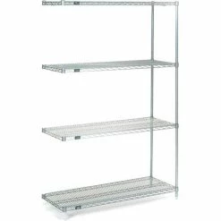 Nexel® Stainless Steel, 4 Tier, Wire Shelving Add-On Unit, 42"W x 18"D x 86"H