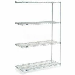 Nexel®, Nexelate®, Silver Epoxy, 4 Tier, Wire Shelving Add-On Unit, 48"W x 21"D x 54"H 7 Nexel®, Nexelate®, Silver Epoxy, 4 Tier, Wire Shelving Add-On Unit, 48"W x 21"D x 54"H -Shelving Sales Store GOI 797678