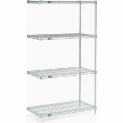 Nexel®, Nexelate®, Silver Epoxy, 4 Tier, Wire Shelving Add-On Unit, 60"W x 24"D x 86"H