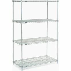 Nexel®, Nexelate®, Silver Epoxy, 4 Tier, Wire Shelving Starter Unit, 48"W x 24"D x 74"H