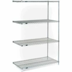 Nexel® Stainless Steel, 4 Tier, Wire Shelving Add-On Unit, 48"W x 24"D x 74"H