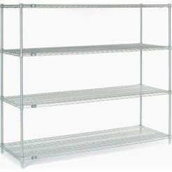 Nexel®, Nexelate®, Silver Epoxy, 4 Tier, Wire Shelving Starter Unit, 72"W x 24"D x 63"H