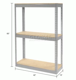 Global Industrial™ Record Storage Open With Boxes 42"WX15"DX60"H - Gray -Shelving Sales Store x130113 dim