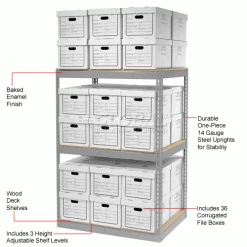 Global Industrial™ Record Storage Open With Boxes 42"WX30"DX60"H - Gray -Shelving Sales Store x130114 1wco